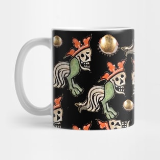 WEIRD MEDIEVAL BESTIARY,SKULL HEADED MONSTER WITH RED CROWN AND HORSE LEGS PATTERN IN GOLD RED BLACK Mug